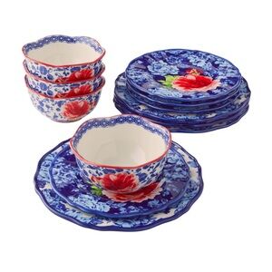 The Pioneer Woman Vibrant Blue and Red Floral Dinnerware Set